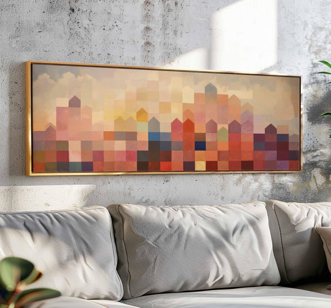 Mid Century Modern Wall Art Framed Minimalist Horizontal Modern Cloud Wall Art Above Bed Decor Boho Wall Art Large Wide Wall Art