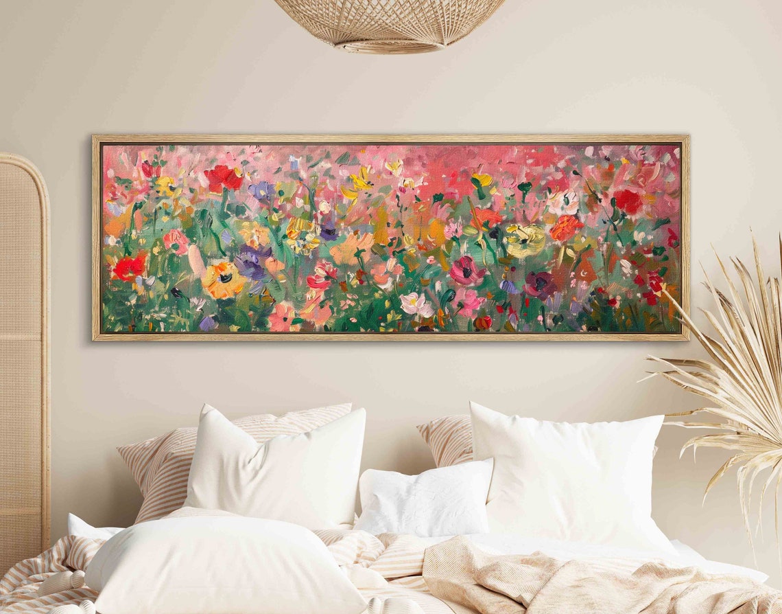Impressionist Wildflower Meadow Colorful Panoramic Floral Art Print - Image 2