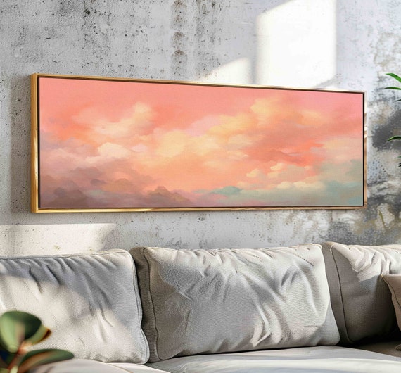 Vintage Moody Clouds Minimalist Wall Art Horizontal Wall Art Minimalist Art Panoramic Wall Decor Modern Farmhouse Vintage Framed Art
