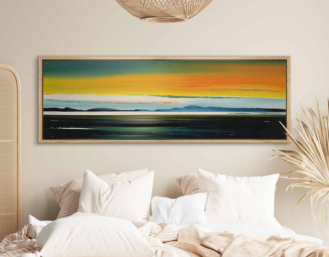 Framed Moody Wall Art Horizontal Seascape And Cloud Wall Art Print Large Wide Calm Wall Art Above Bedcouch Decor Modern Wall Art - Image 2