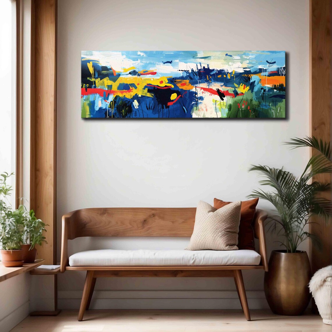 Colorful Abstract Landscape Bold Blue Yellow Panoramic Art Poster - Image 4