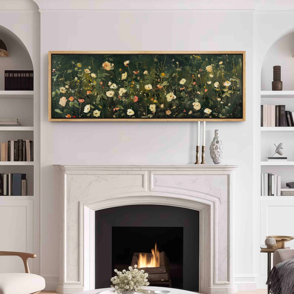 Velvet Green Wildflowers, Moody Dark Floral Art Print - Image 2