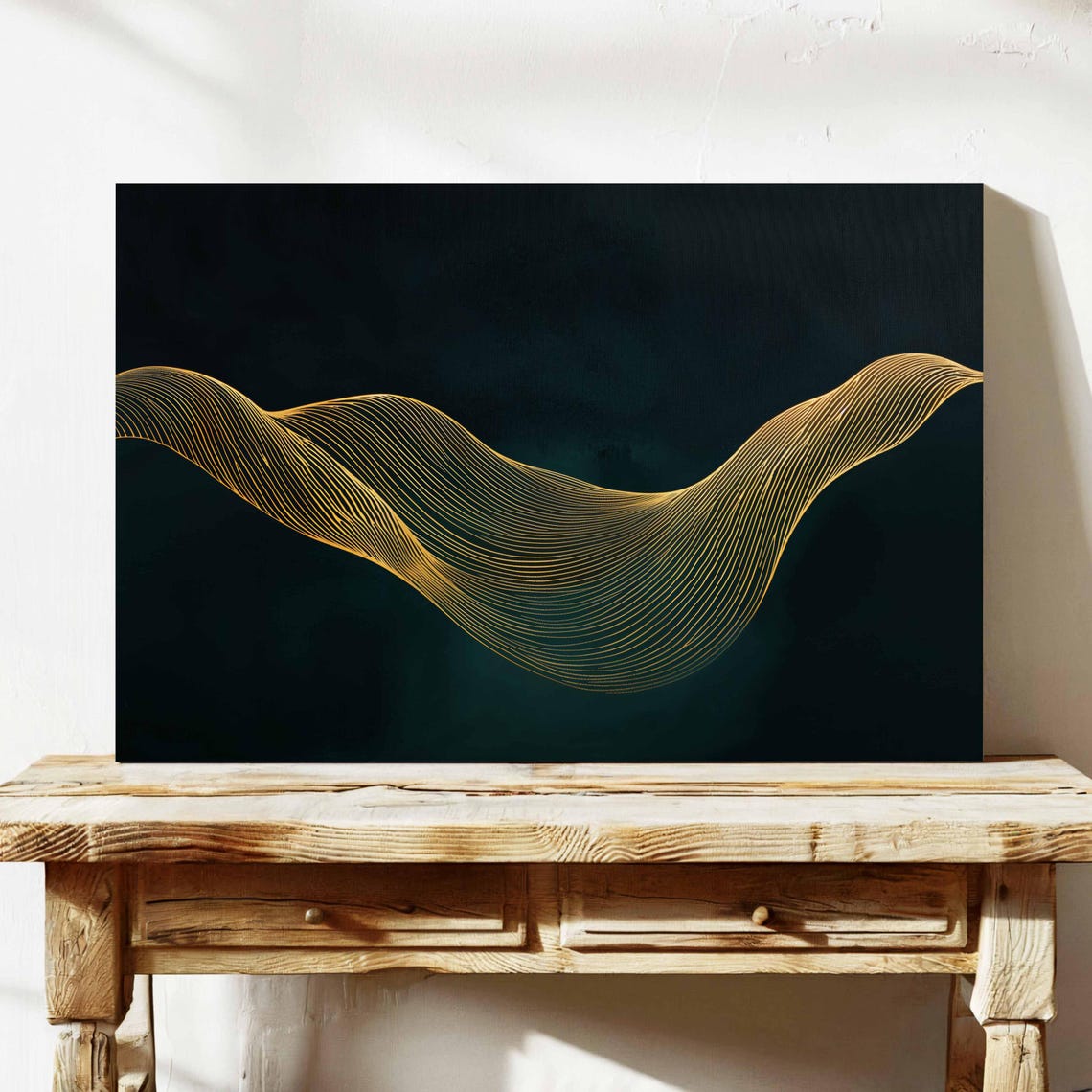 Gold Line Wave Abstract Dark Green Modern Elegant Decor Poster - Image 4