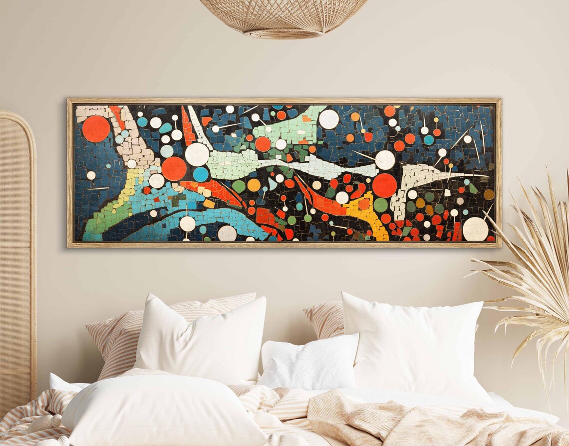 Colorful Mosaic Dots Flowing Shapes Turquoise Red Abstract Art Print - Image 2