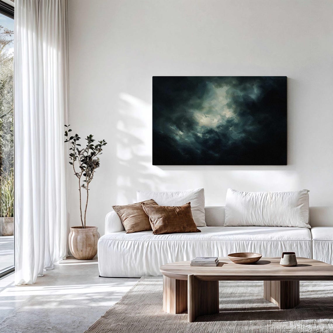 Moody Cloud Wall Art Framed Canvasposter Print Above Bedsofa Decor Minimalist Wall Art Ready To Hang Horizontal Large Wall Art Framed - Image 3