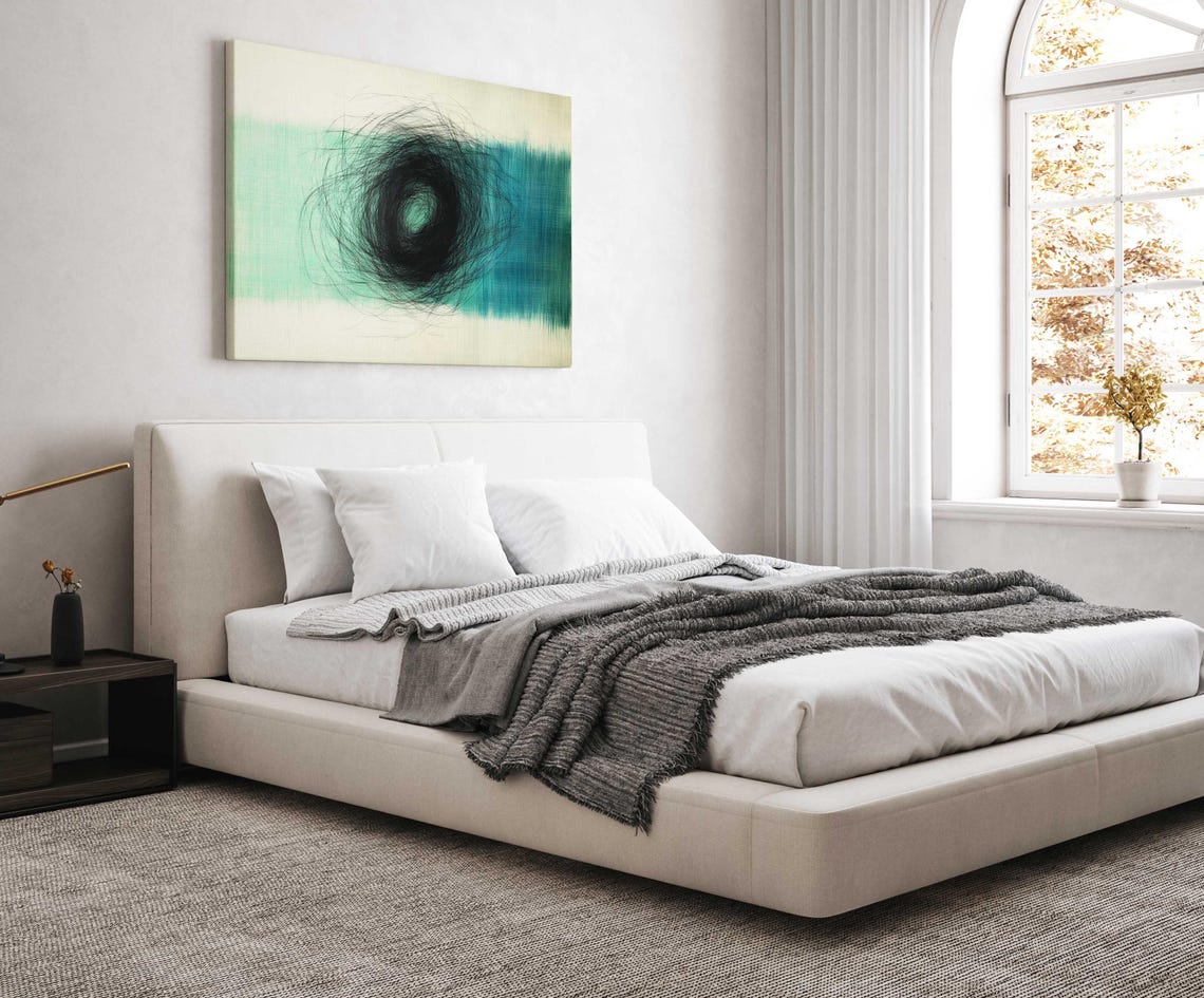 Teal Ink Scribble Swirl Abstract Modern Minimalist Art Wall Poster - Image 4
