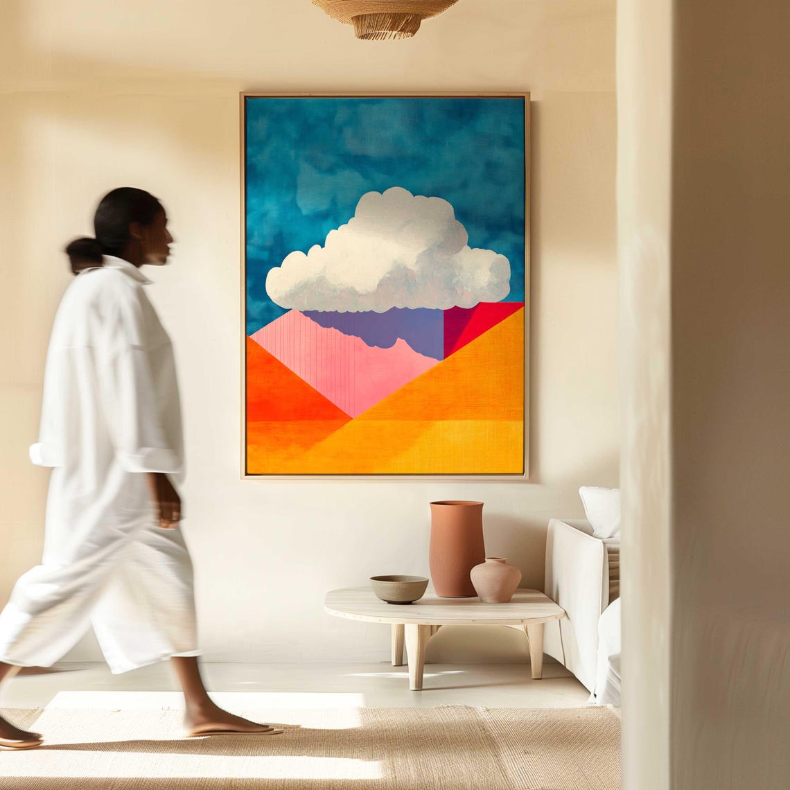Mid Century Modern Cloud Wall Art Framed Large Modern Wall Art Ready To Hang Wall Decor Boho Wall Art Cloud Art Print - Image 4
