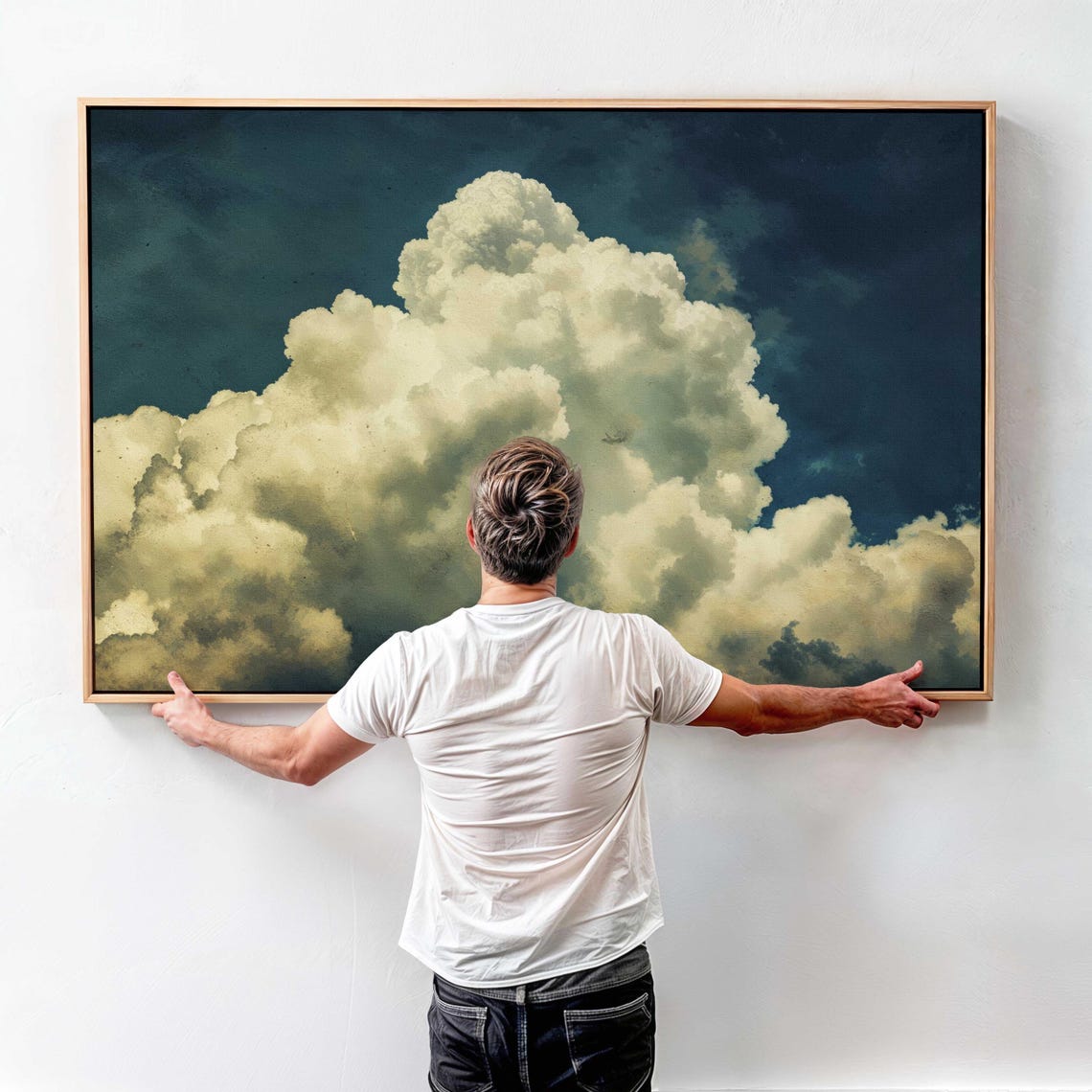 Dramatic Cumulus Cloud Deep Teal Night Sky Moody Cloud Art Print - Image 4