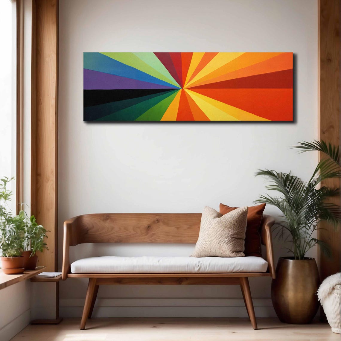 Rainbow Sunburst Radiating Rays Colorful Modern Minimalist Art Print - Image 4
