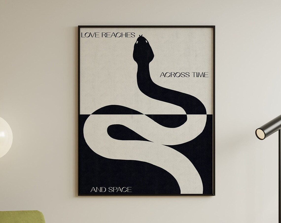 Love Reaches Across Time And Space Snake Black White Art Poster