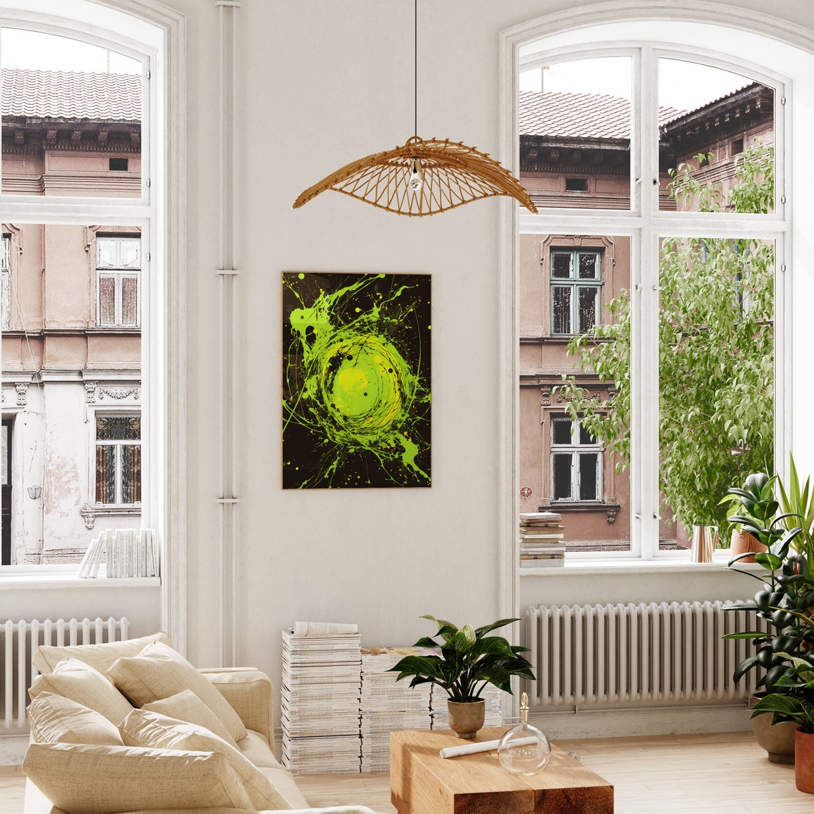 Jackson Pollock Style Lime Green Swirl Black Abstract Art Poster - Image 3