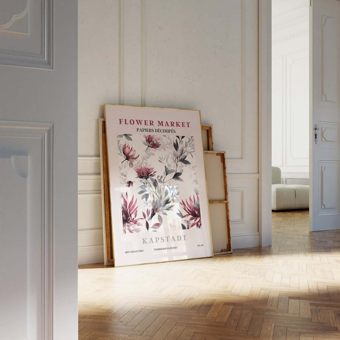 Flower Market Kapstadt Crimson Protea Watercolor Botanical Art Poster - Image 2