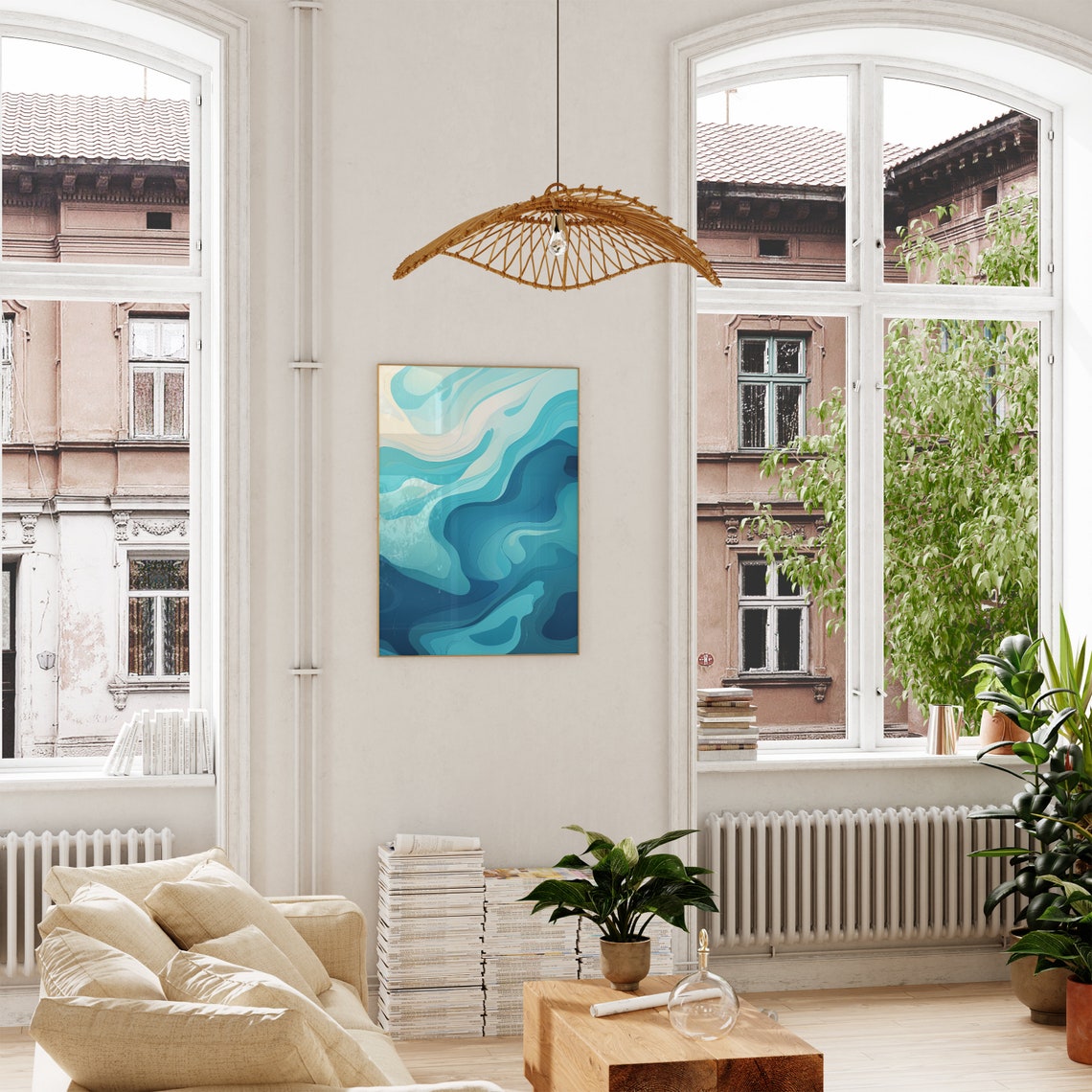 Ocean Blue Waves Abstract Coastal Modern Sea Inspired Art Poster - Image 5