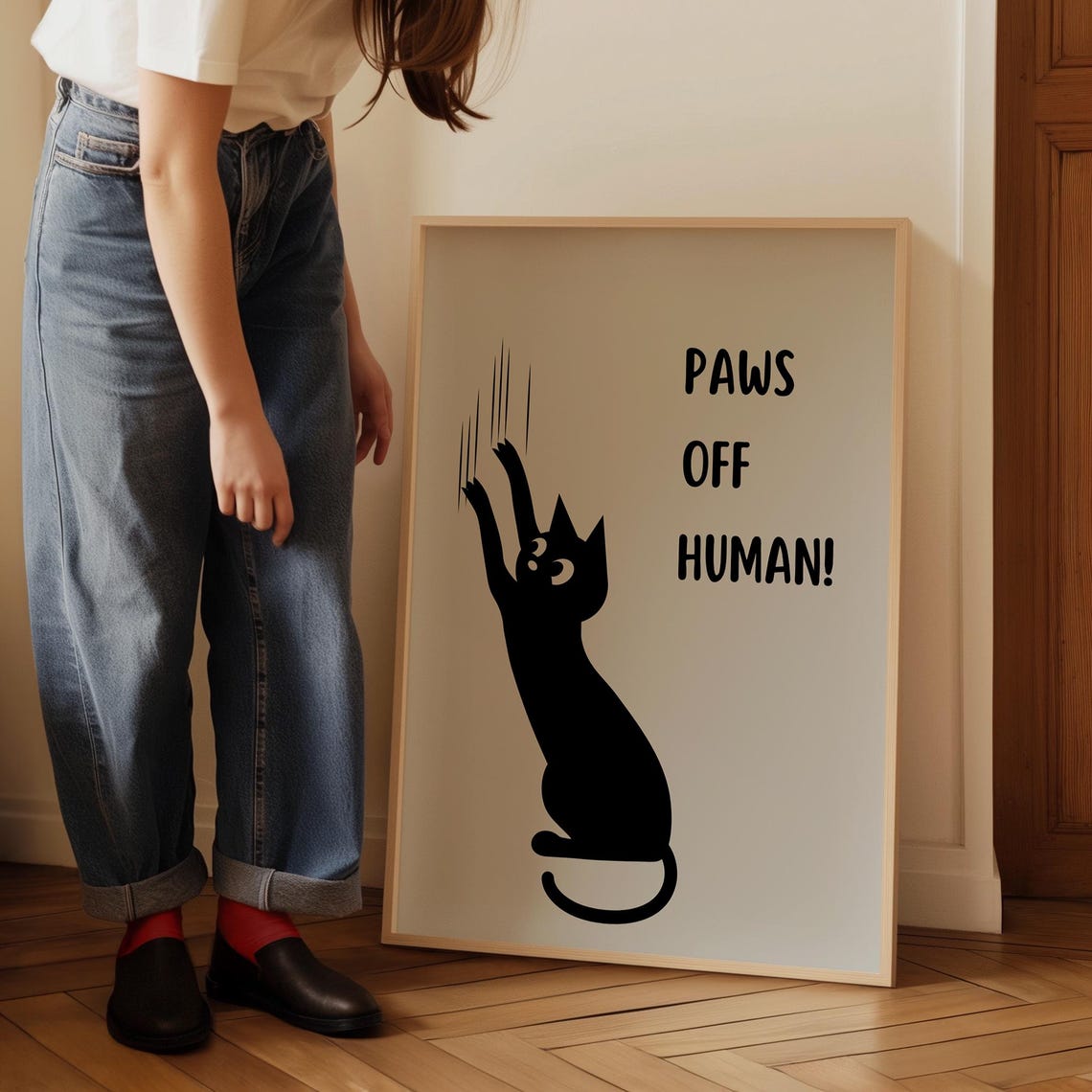 Paws Off Human Sassy Scratching Black Cat Minimalist Art Poster - Image 5