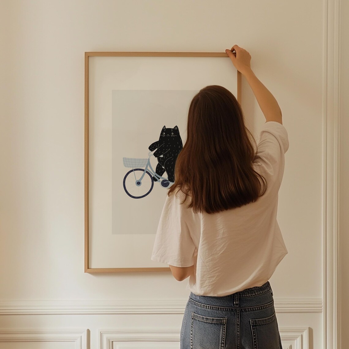 Cute Black Cat Art, Boho Nursery Wall Art Print - Image 3