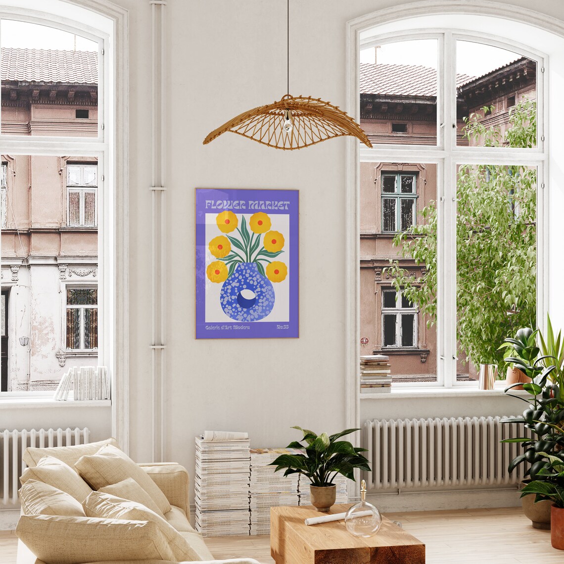 Flower Market No 35 Yellow Blooms in Blue Dotted Vase Art Poster - Image 4