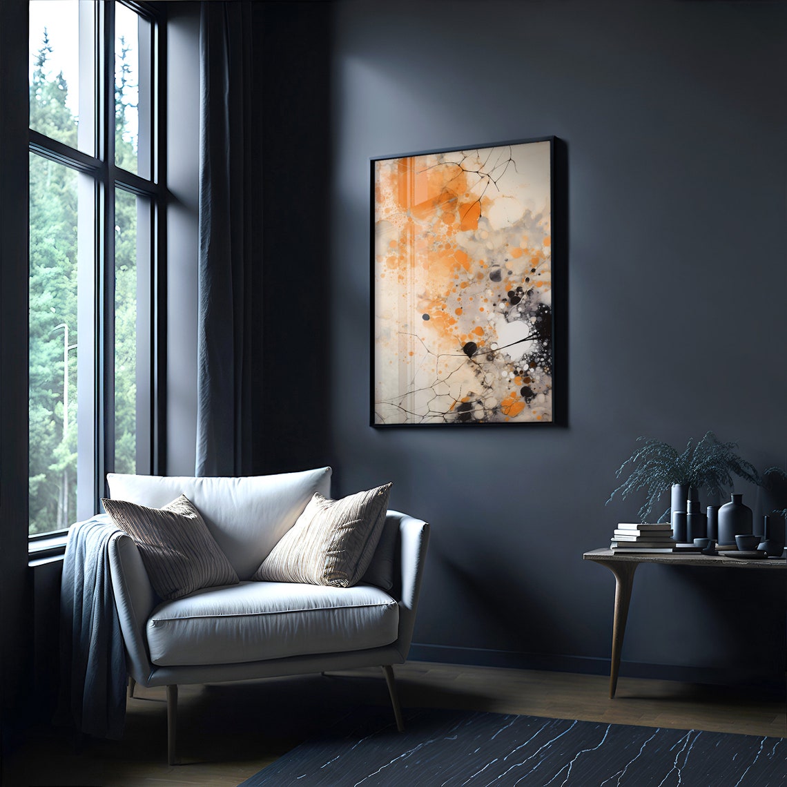 Jackson Pollock Style Orange Ink Splatter Cream Abstract Art Poster - Image 4