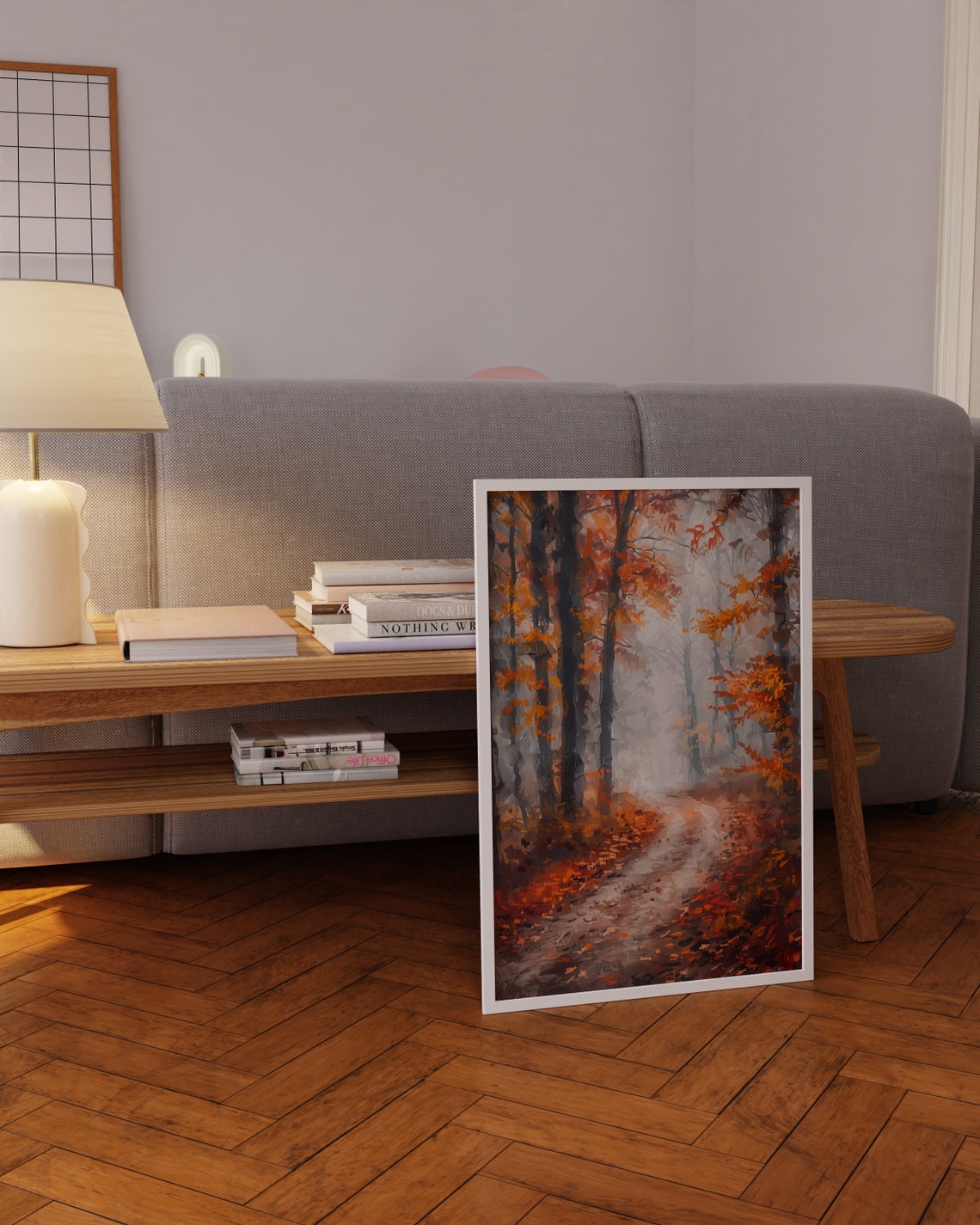 Misty Autumn Forest Path Orange Foliage Moody Landscape Poster - Image 3