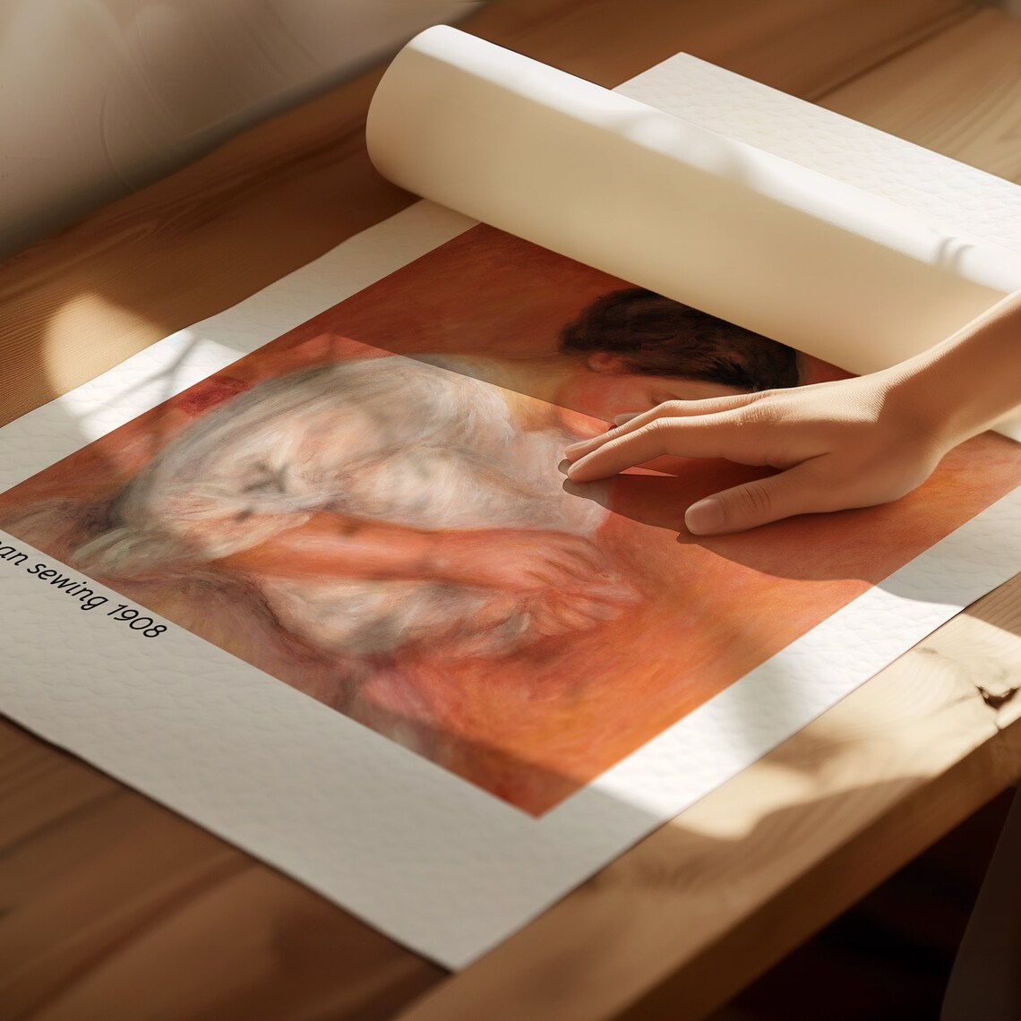 Renoir Woman Sewing 1908 Warm Portrait Impressionist Art Poster - Image 2