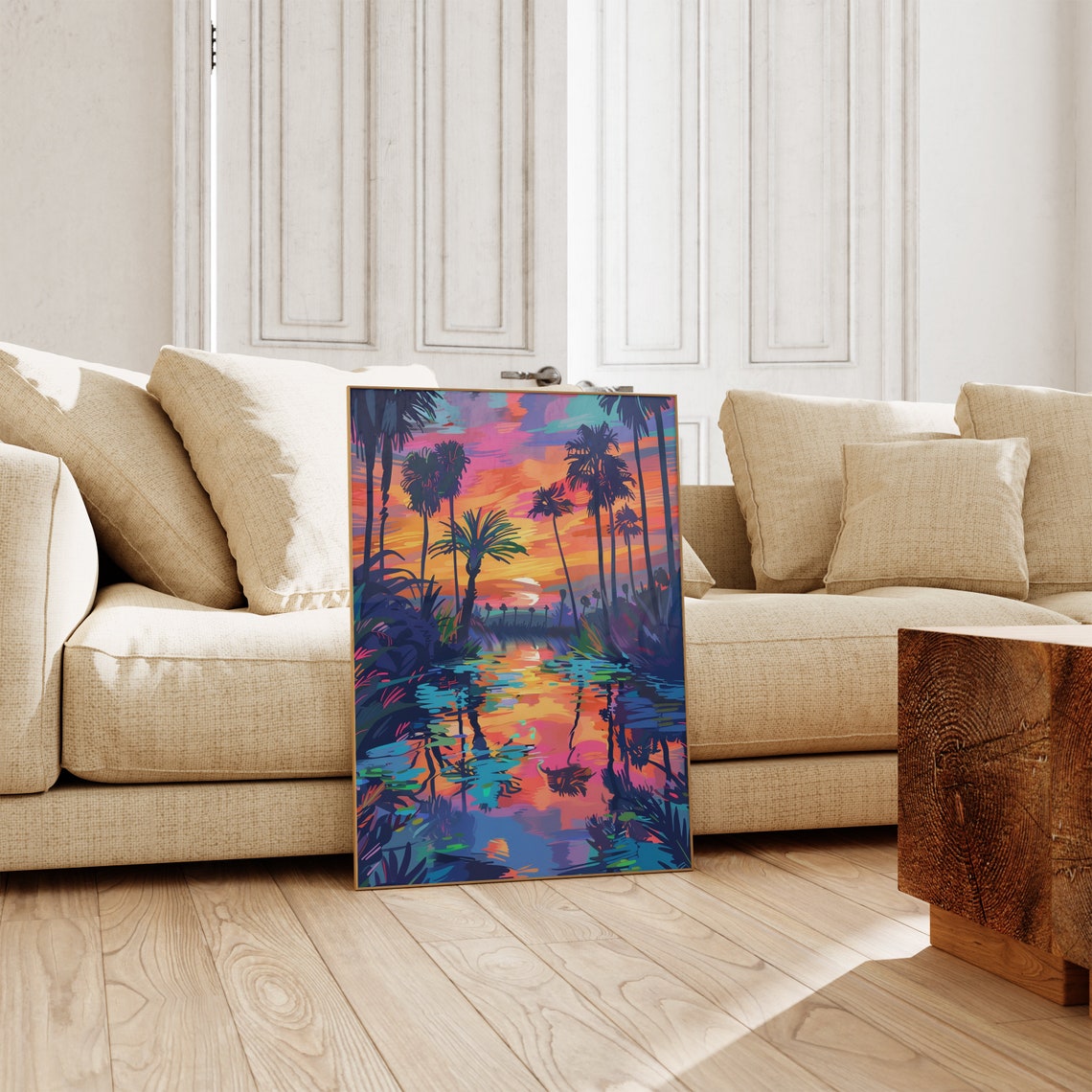Tropical Palm Silhouette Sunset Lagoon Pop Art Colorful Poster - Image 5