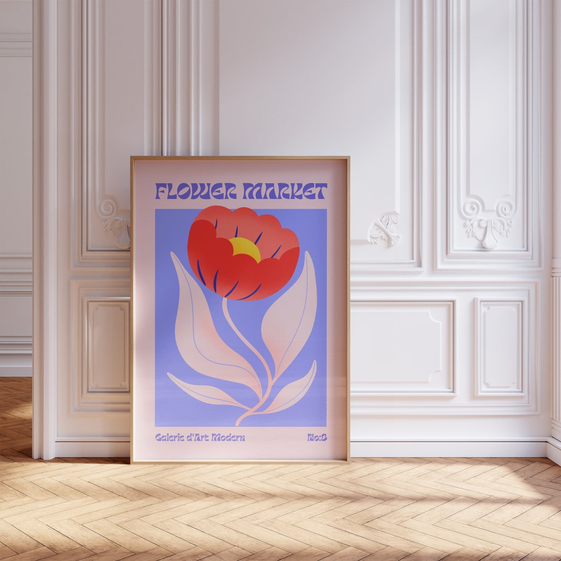 Flower Market No 8 Red Tulip On Purple Retro Botanical Poster - Image 5