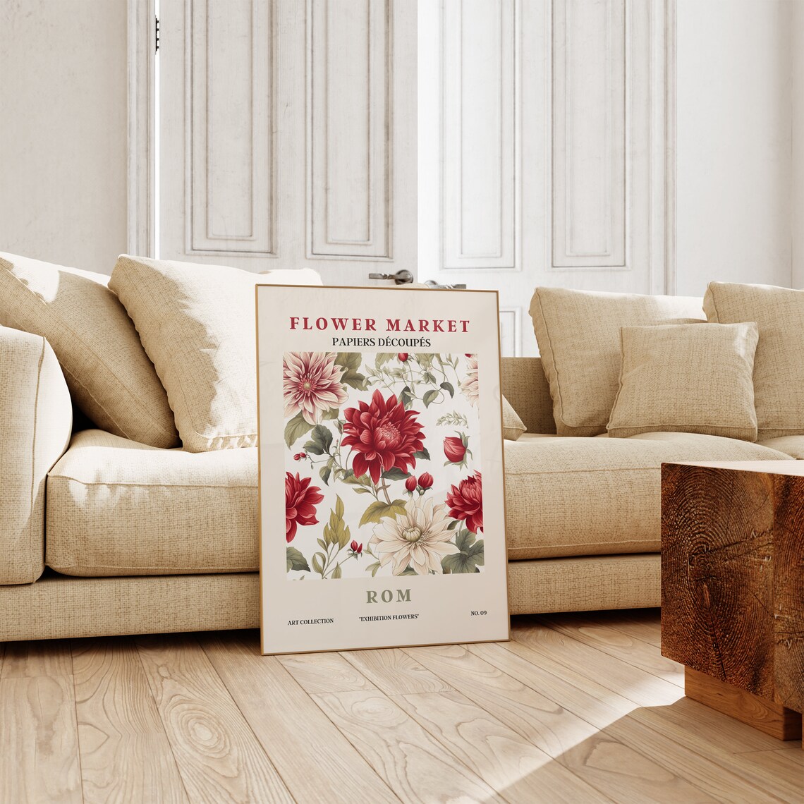 Flower Market Rom Red Dahlia Blooms Cream Petals Exhibition Poster - Image 3