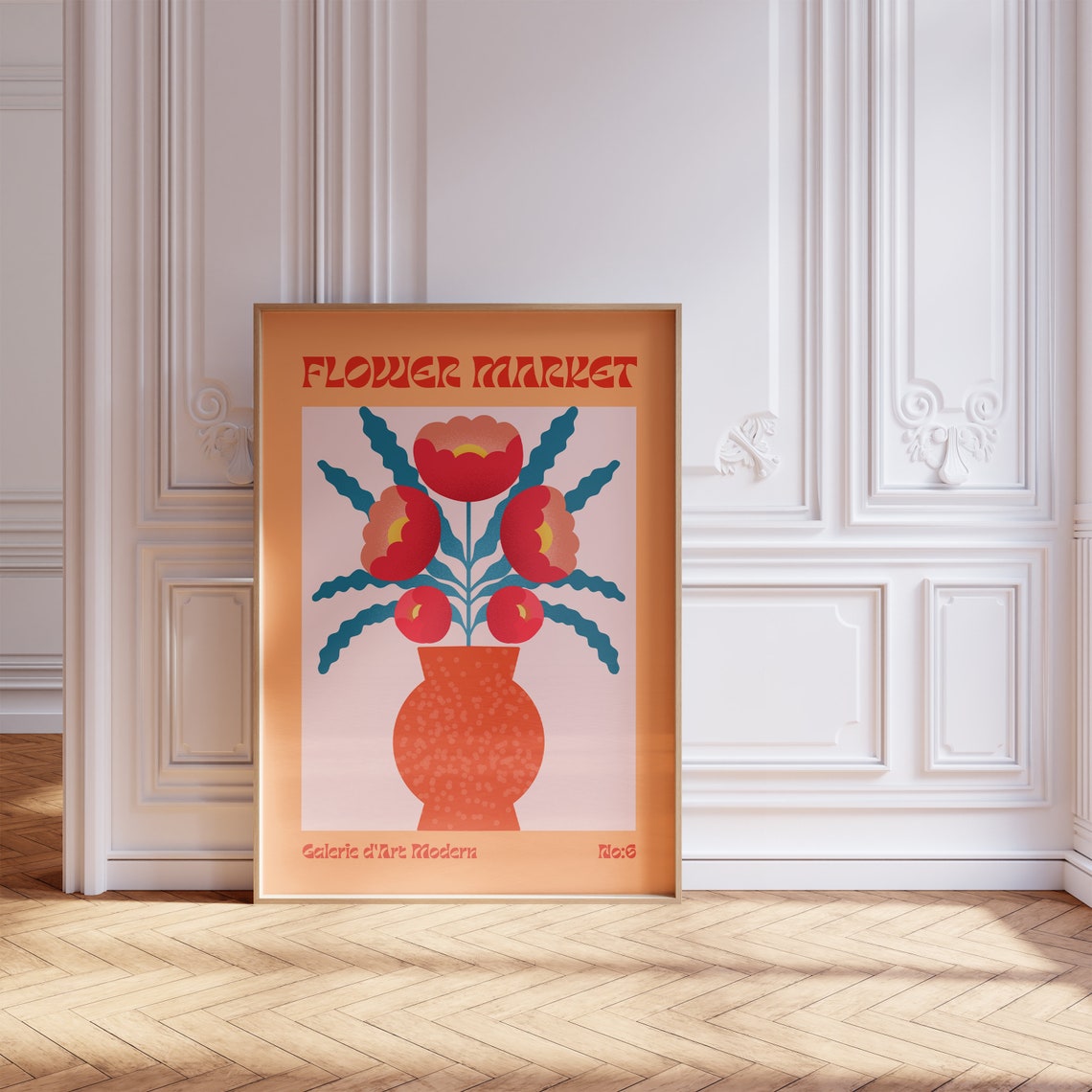 Flower Market No 6 Red Poppies In Orange Vase Retro Art Poster - Image 5