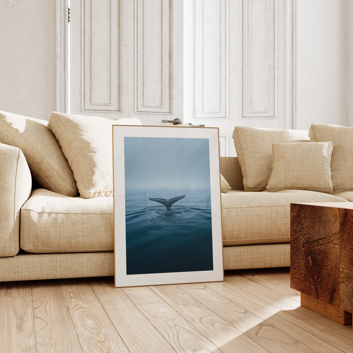 Whale Tail Diving Calm Blue Ocean Minimalist Photography Poster - Image 2