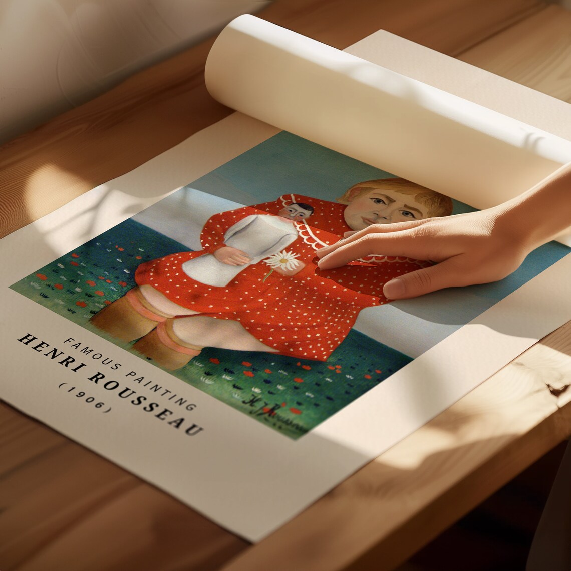 Henri Rousseau Child with Doll 1906 Red Dress Portrait Poster - Image 2
