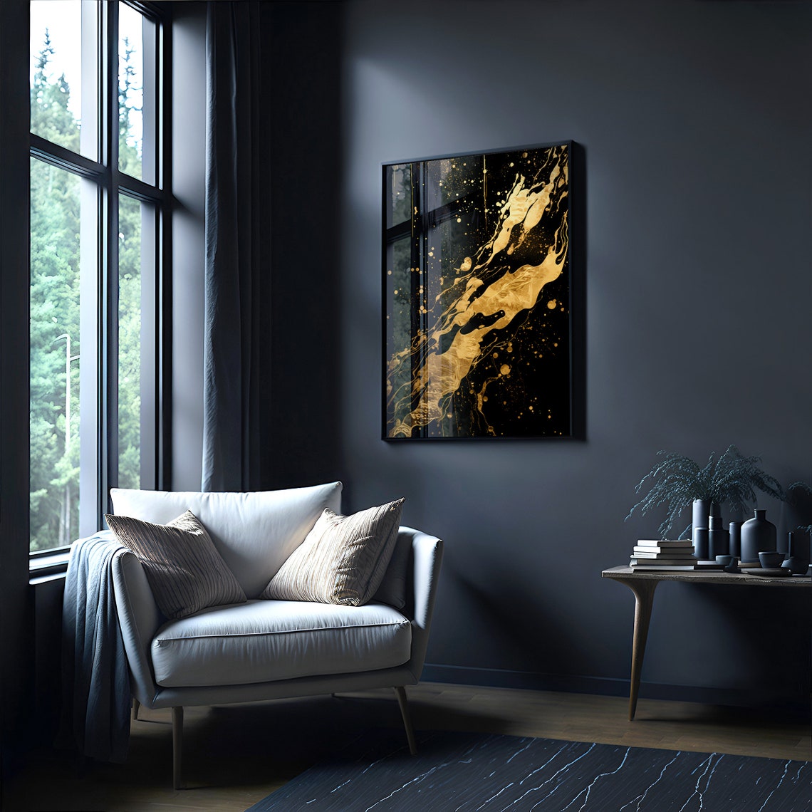 Jackson Pollock Style Gold Splatter Black Abstract Art Poster - Image 4
