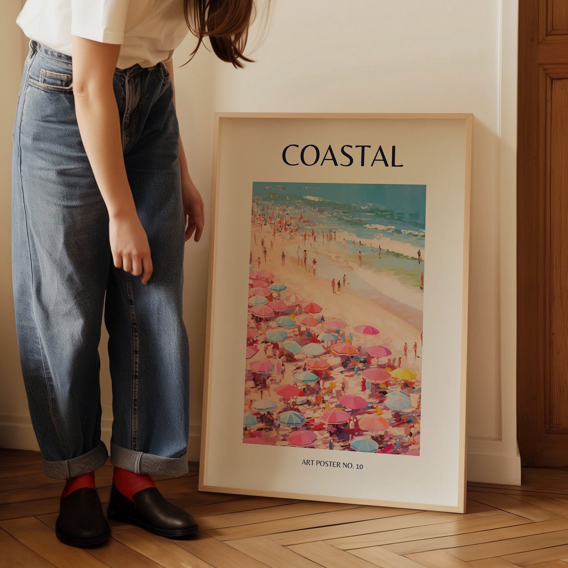 Coastal Turquoise Waves Umbrella Rows Scene Art Poster No. 10 - Image 3