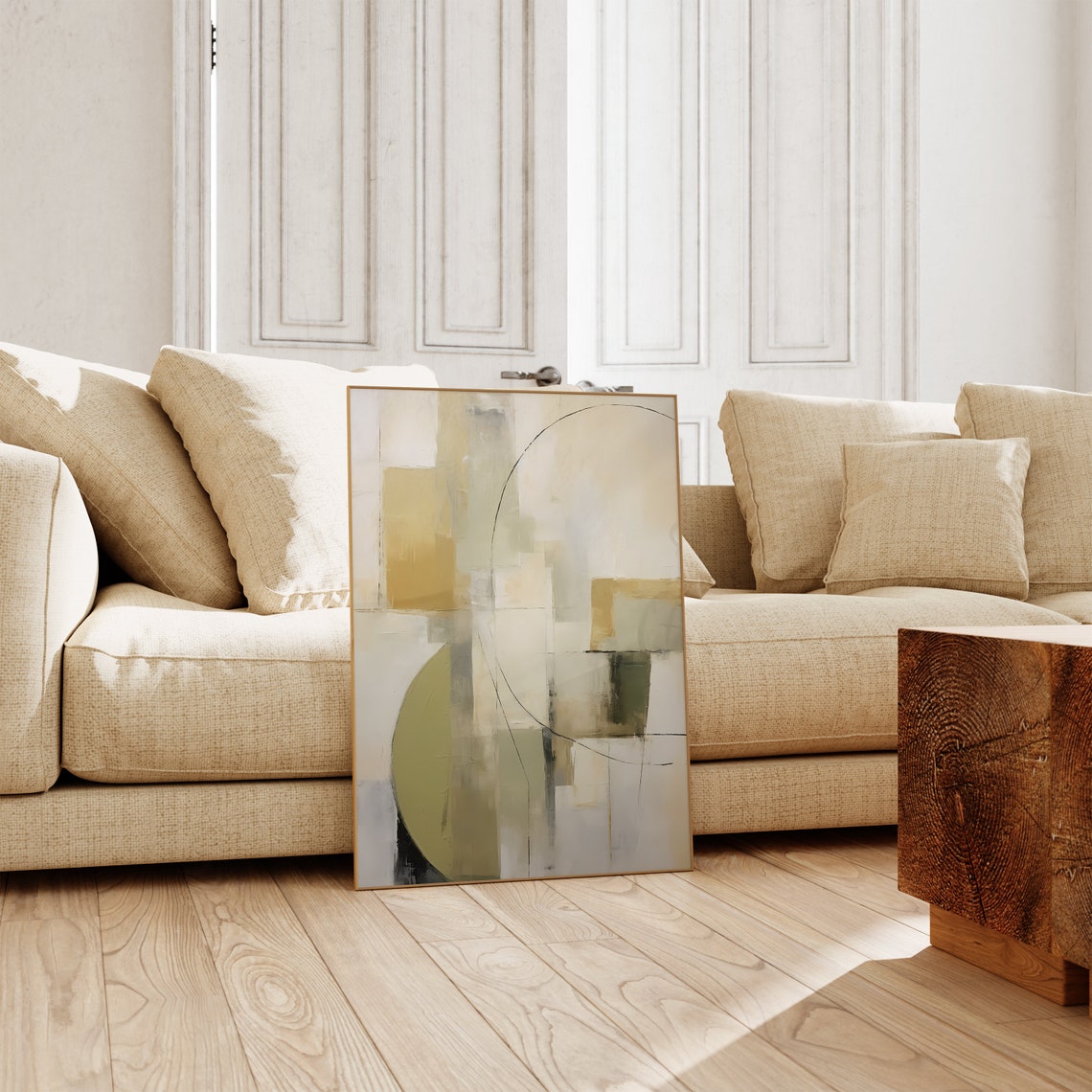 Olive Beige Geometric Abstract Curved Lines Modern Neutral Poster - Image 4