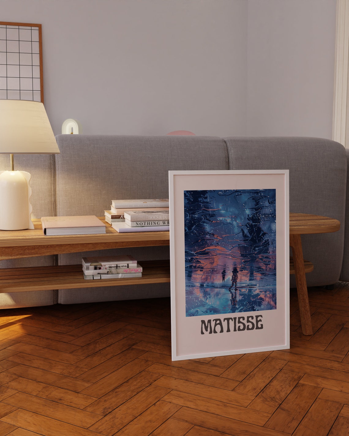 Matisse Night Rain Reflections Two Figures Moody Blue Art Poster - Image 3