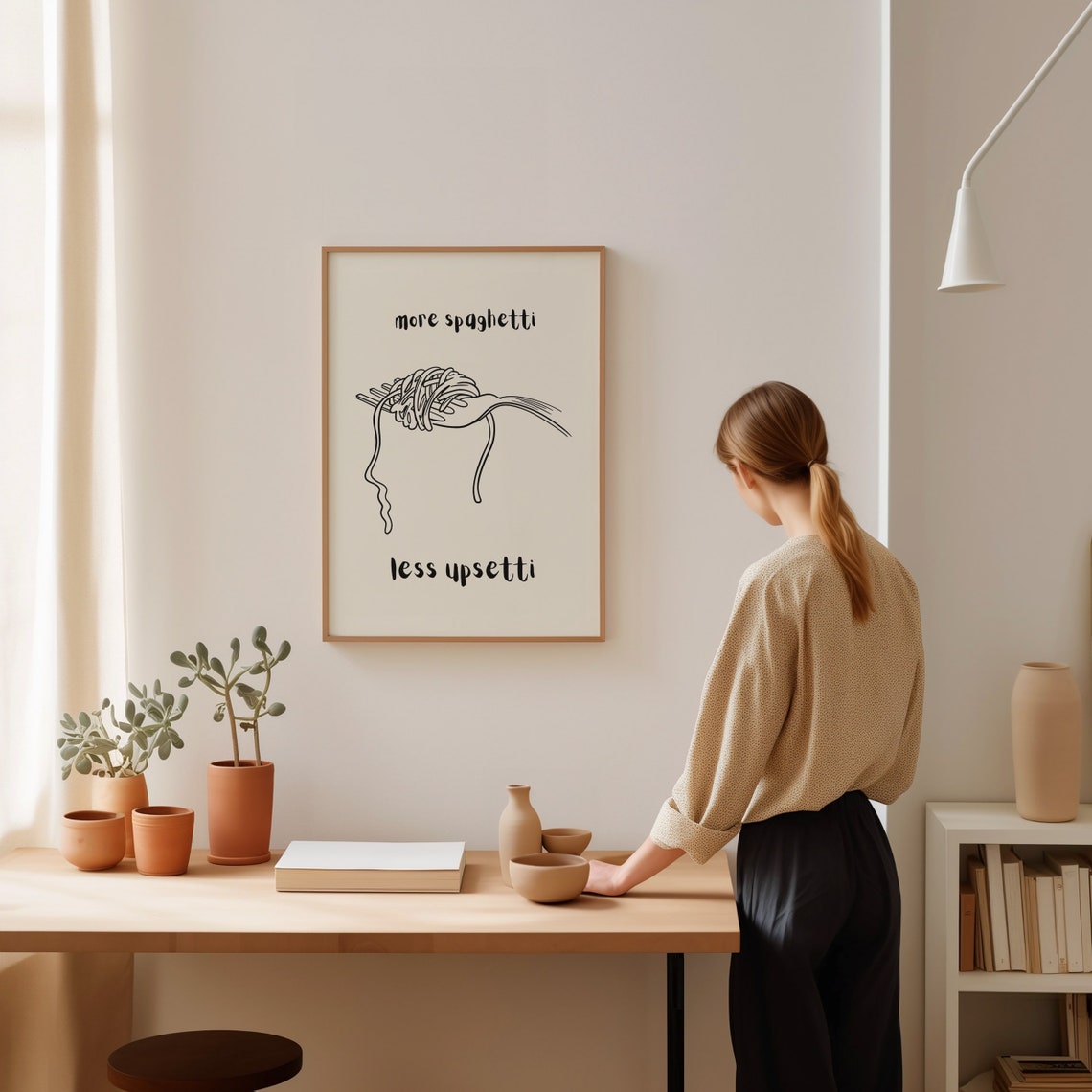 More Spaghetti Less Upsetti Single Strand Fork Line Art Kitchen Poster - Image 2