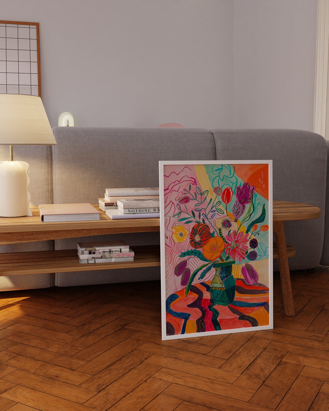 Colorful Flower Bouquet Green Vase Vibrant Modern Art Poster - Image 5