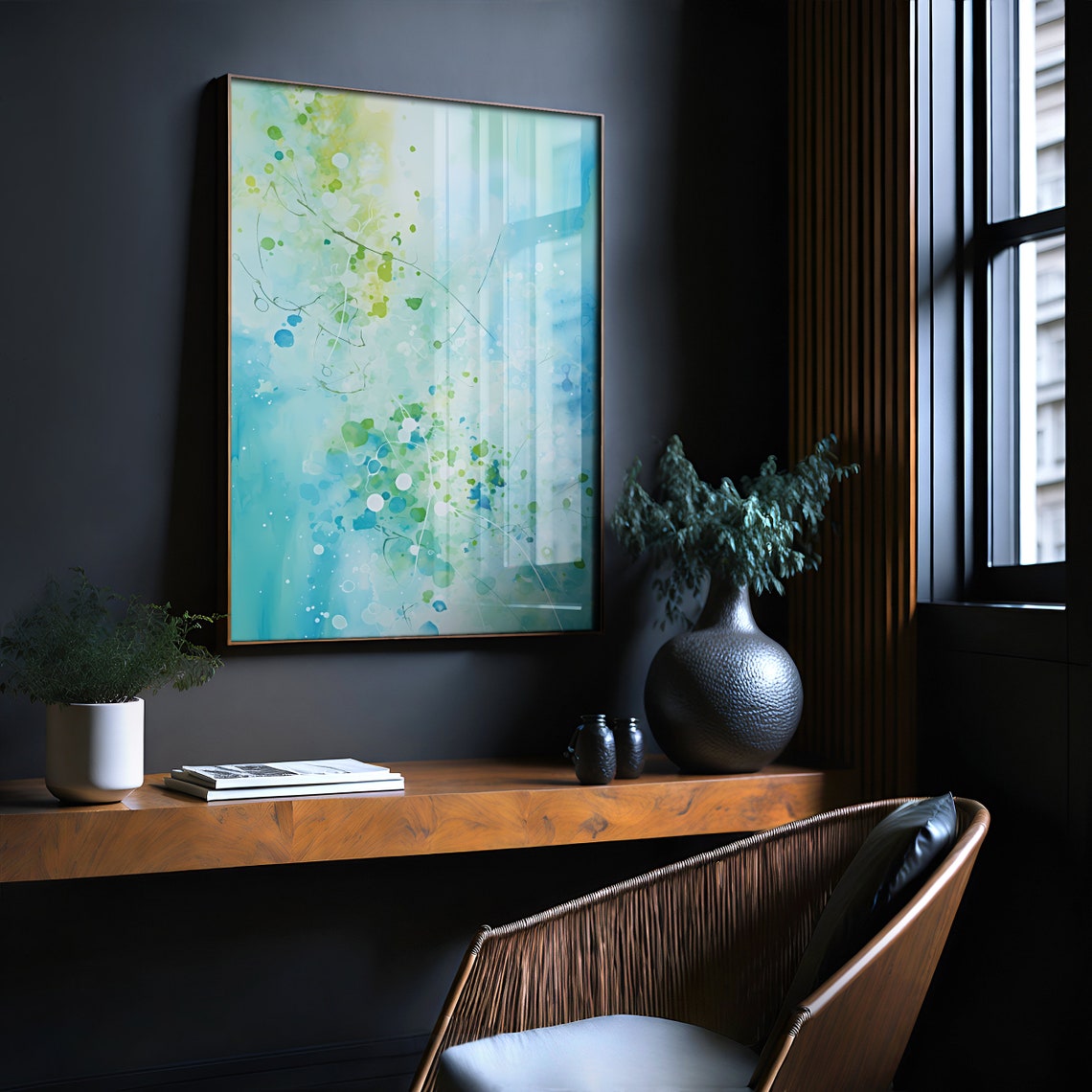 Jackson Pollock Inspired Blue Green Splatter Abstract Poster - Image 2