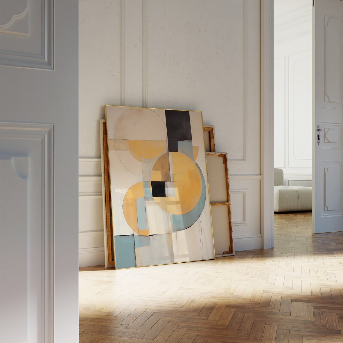 Bauhaus Geometric Circles Ochre Teal Black Mid Century Art Poster - Image 3