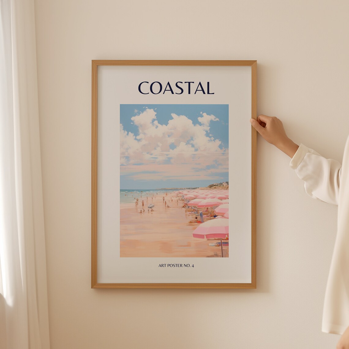 Coastal Pink Ocean Watercolor Art Print, Beachy Decor