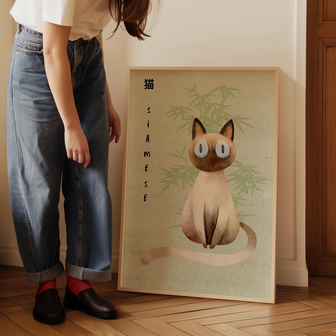 Siamese Cat Watercolor Japanese Bamboo Japandi Cat Lover Print - Image 5
