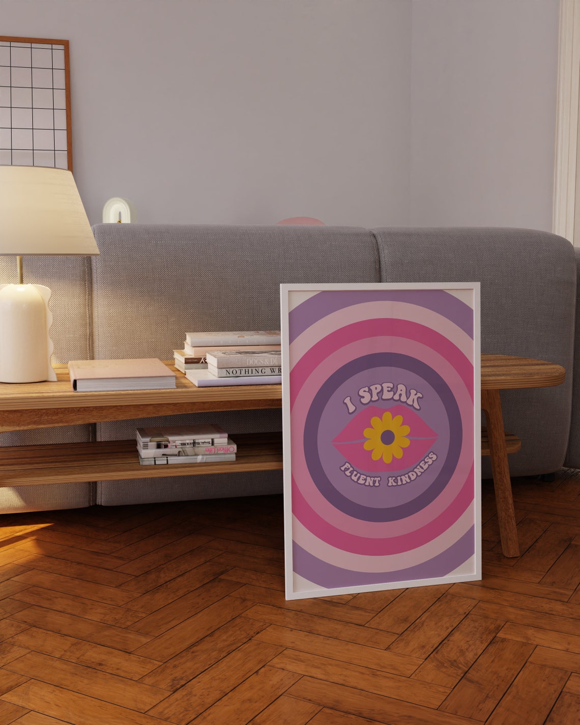 I Speak Fluent Kindness Lips Flower Groovy Retro Artwork Poster - Image 3