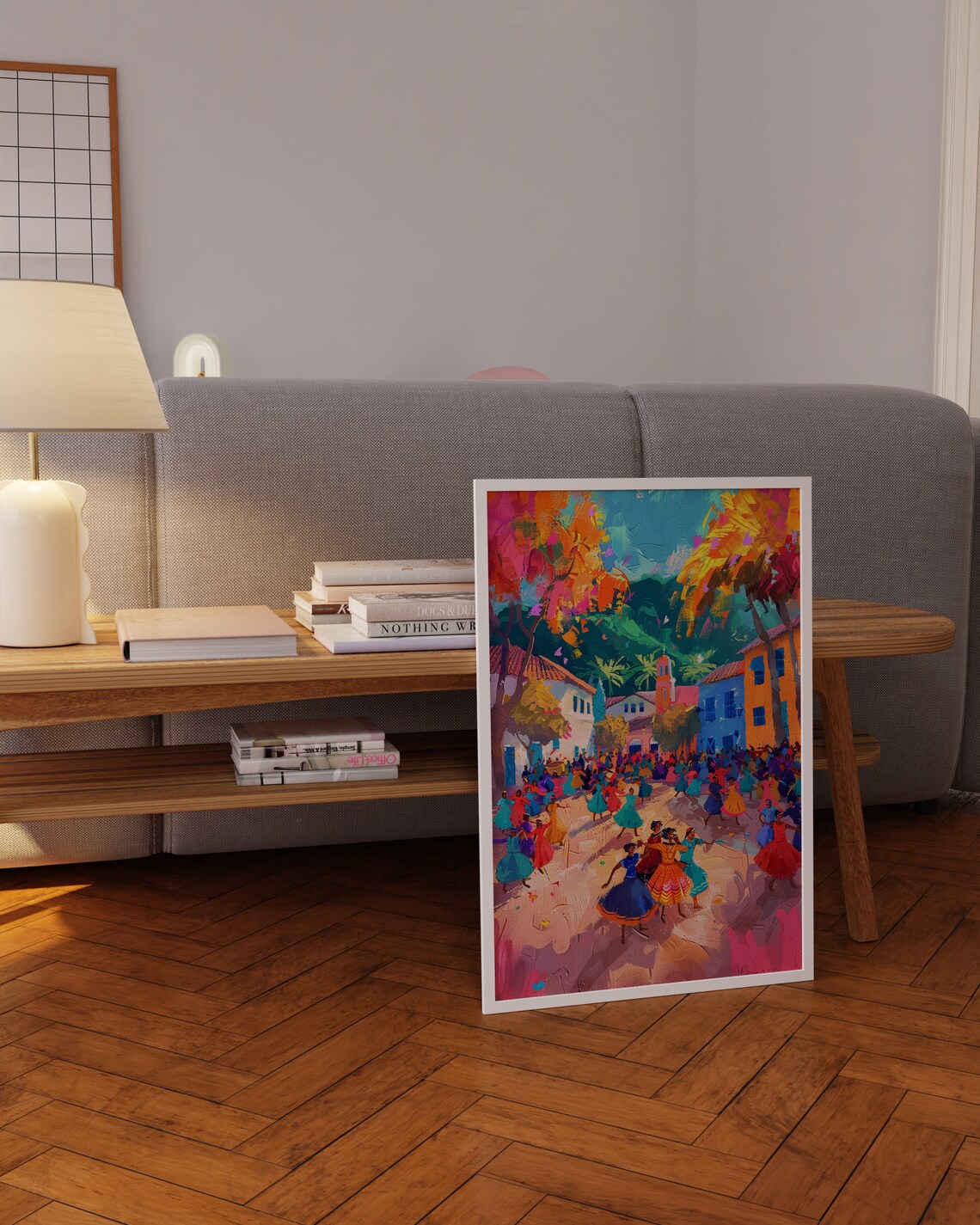Village Street Dance Celebration Colorful Tropical Painting Poster