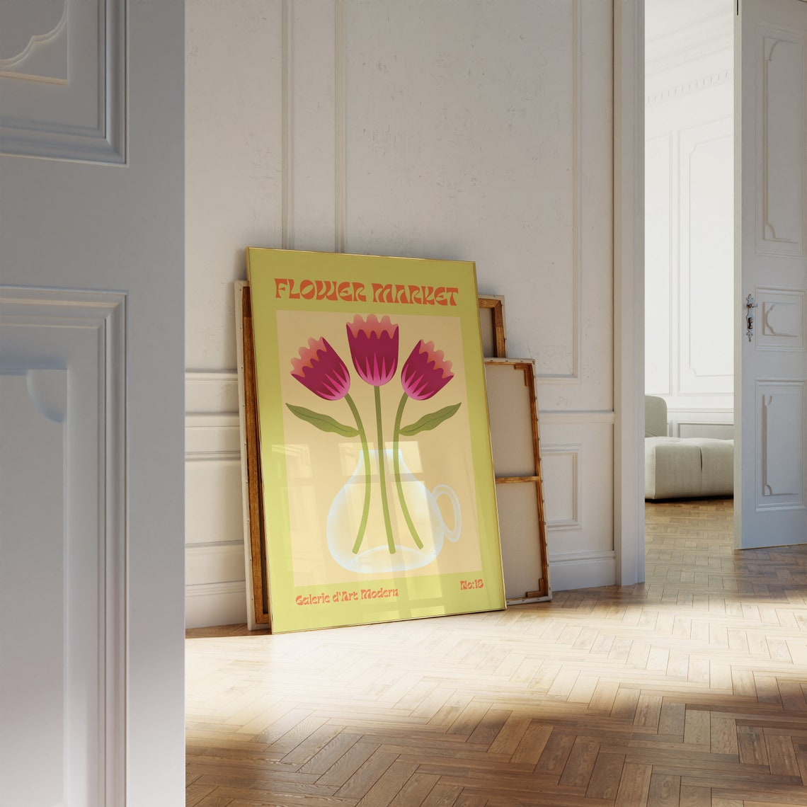 Flower Market No 18 Magenta Tulips In Glass Pitcher Art Poster - Image 2