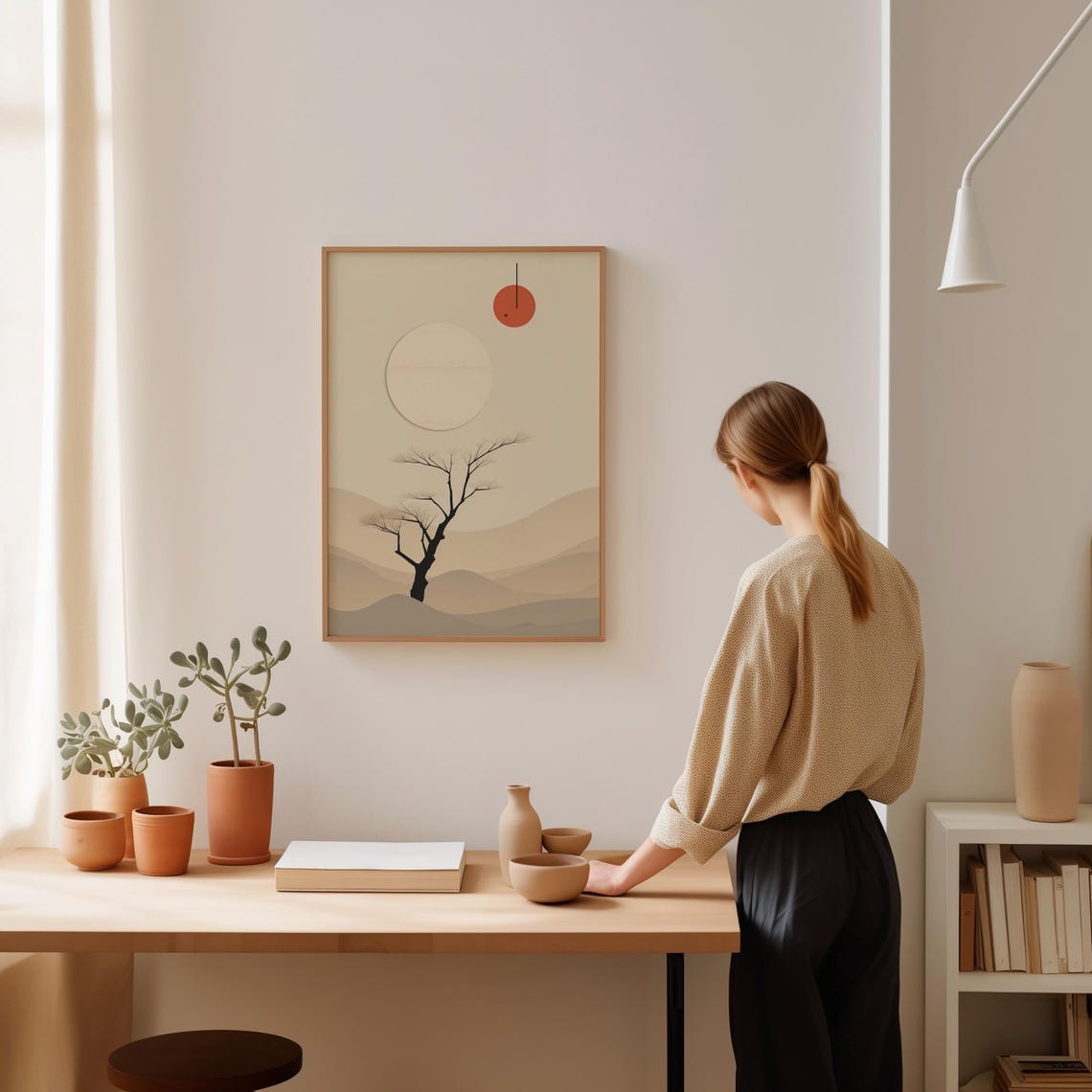 Japanese Minimalist Tree Red Sun Geometric Zen Calm Art Poster - Image 2