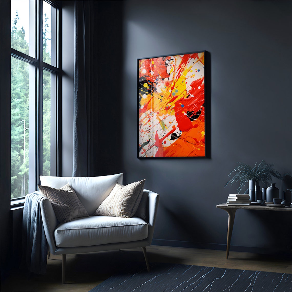 Jackson Pollock Style Fiery Red Splash Paint Abstract Art Poster - Image 4