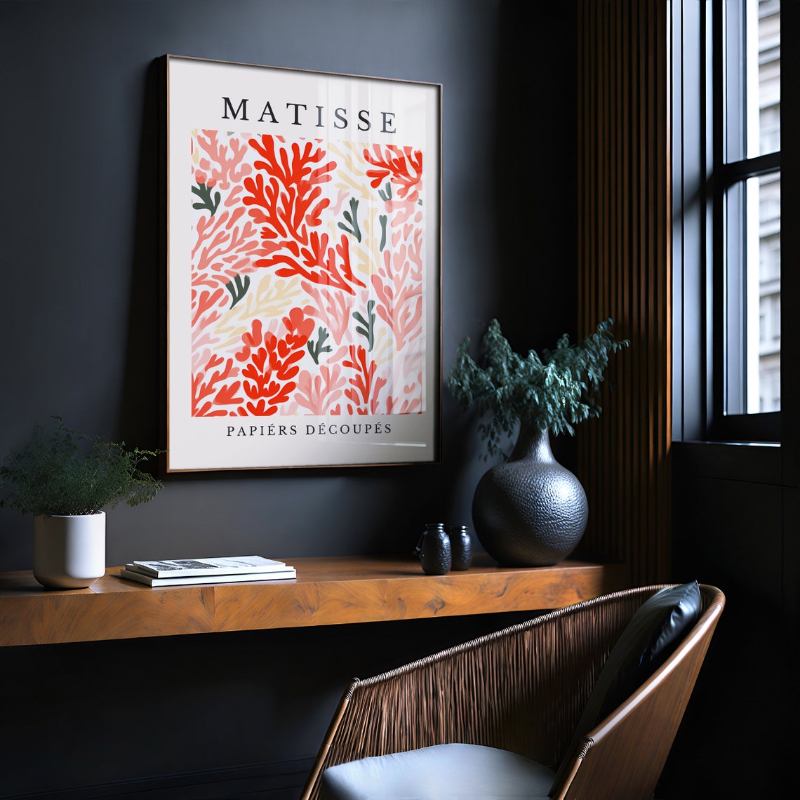 Matisse Papiers Decoupes Coral Pink Cut Paper Branch Pattern Poster - Image 2