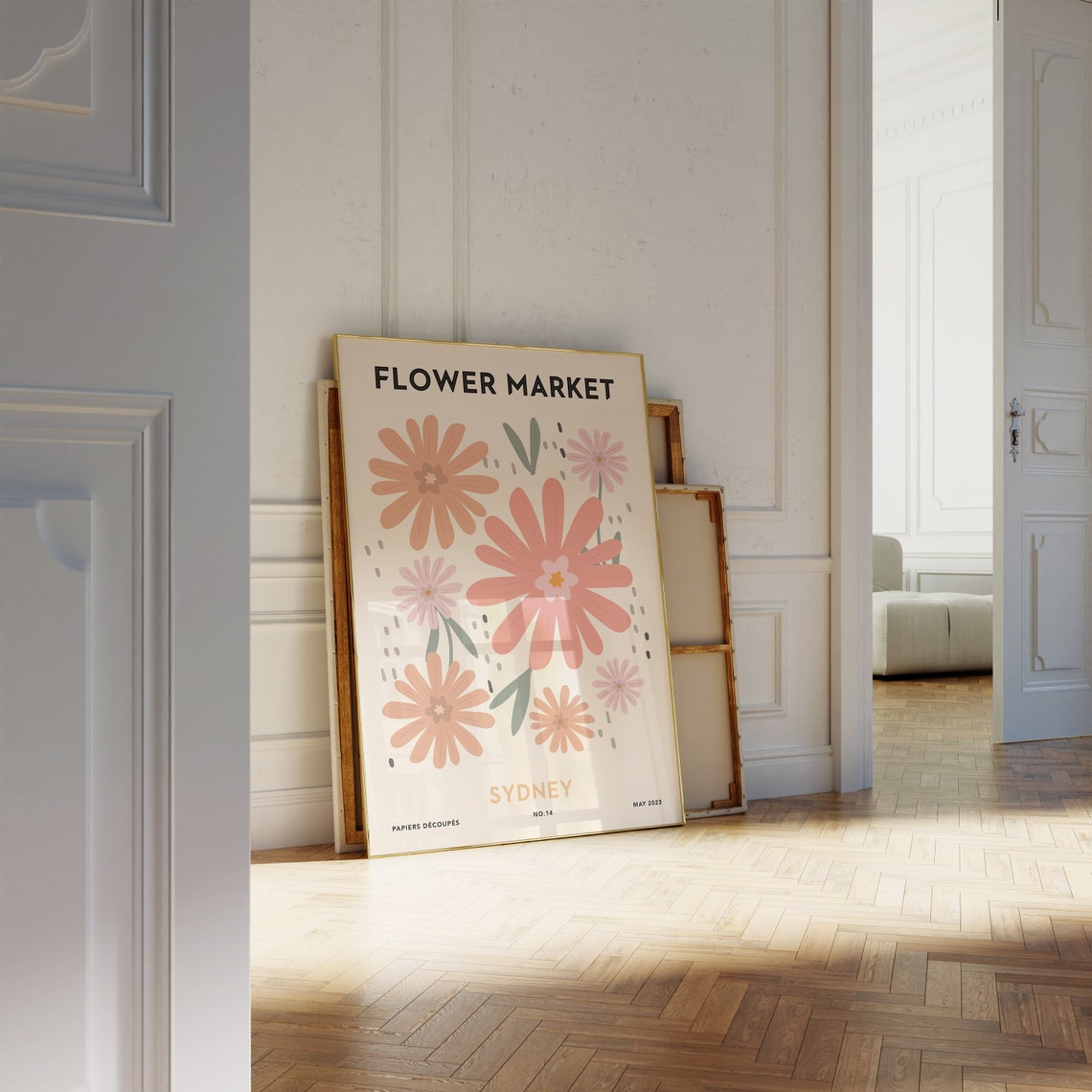 Flower Market Sydney Retro Coral Daisy Blossoms Papiers Art Poster - Image 2