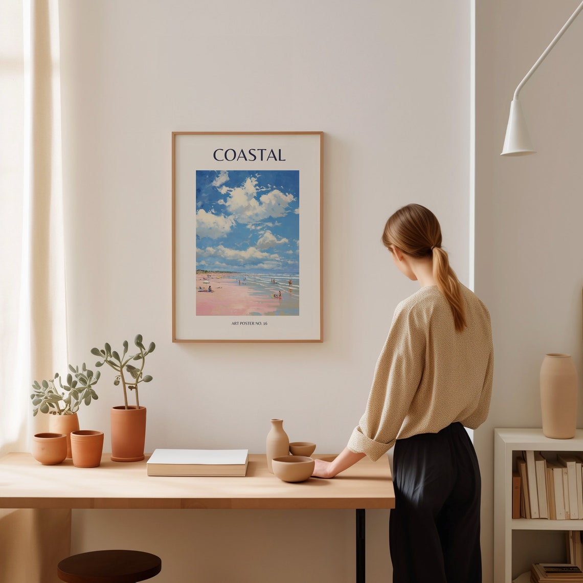 Coastal Blue Sky Clouds Pink Sand Shore View Art Poster No. 16 - Image 2