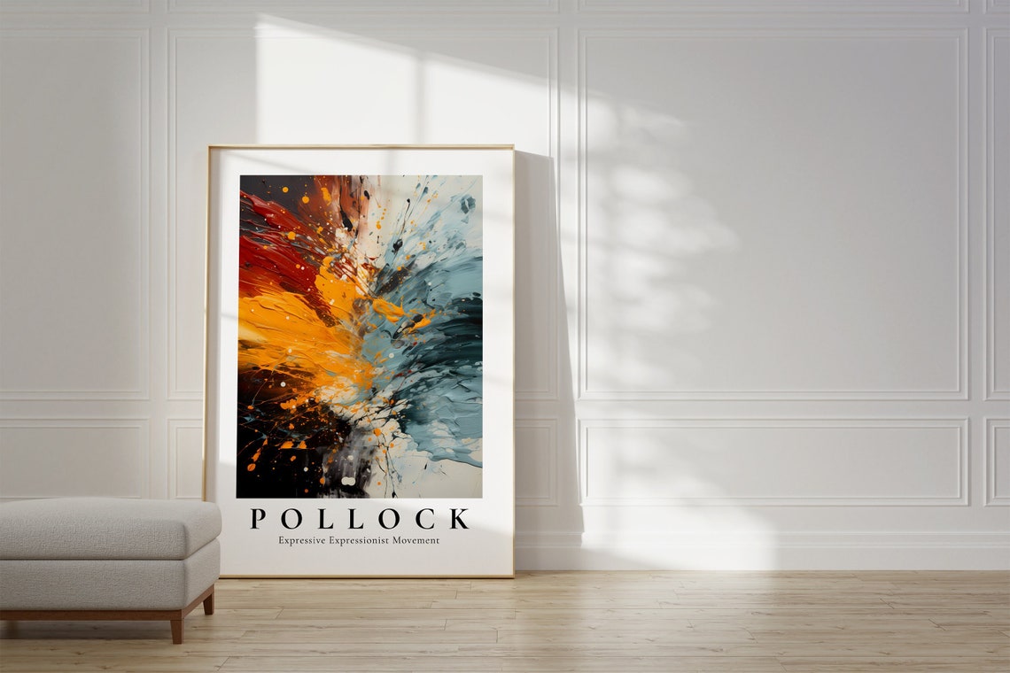 Jackson Pollock Inspired Teal Orange Abstract Splash Art Poster