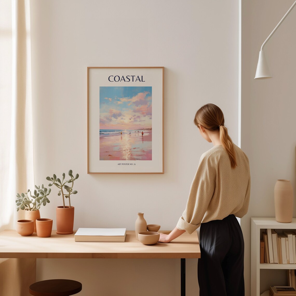 Coastal Beach Sunset Watercolor Painting Beach House Decor Poster - Image 2