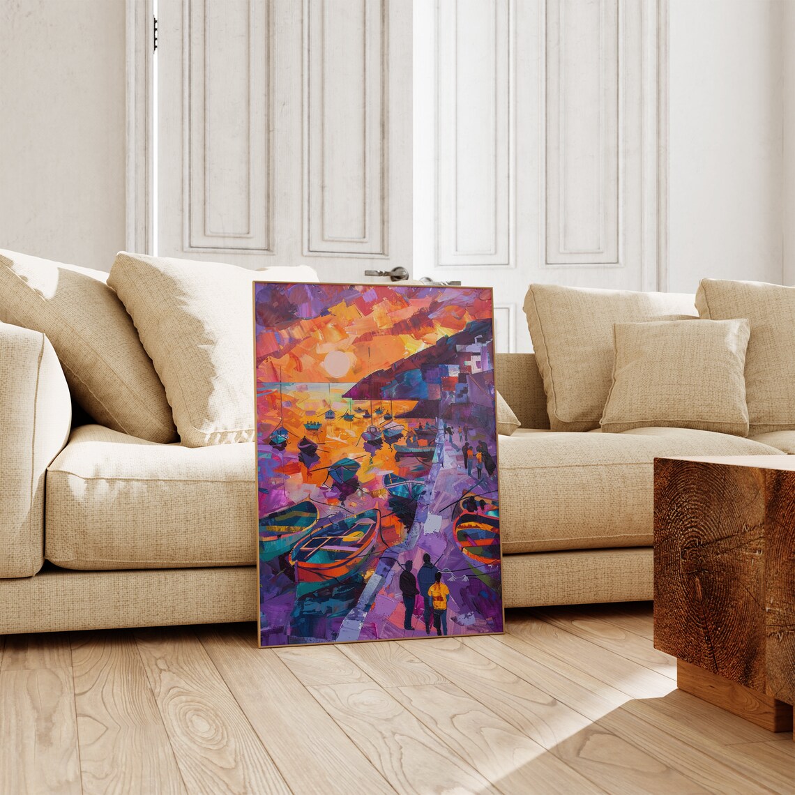 Matisse Inspired Harbor Boats Orange Sun Abstract Painting Poster - Image 2